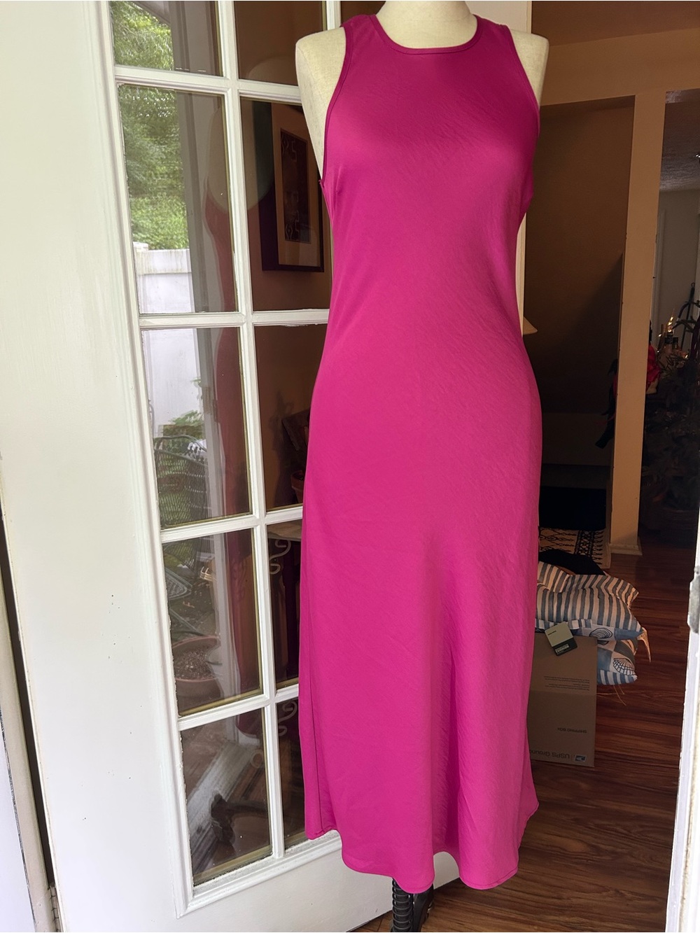 House of Harlow 1960 magenta textured satin midi slip dress.